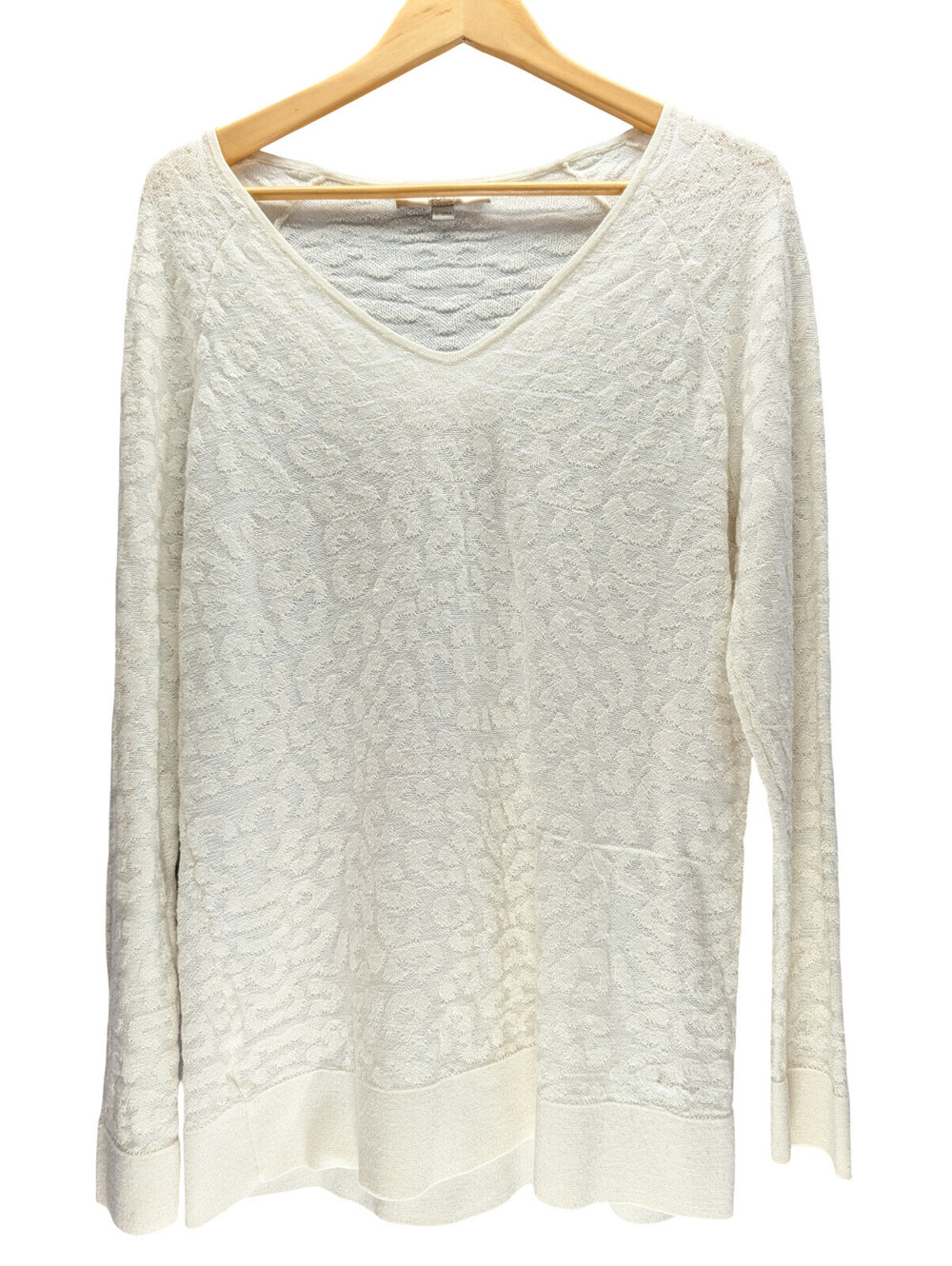 LOFT Sweater Women V-Neck Textured Knit Cream Ivory